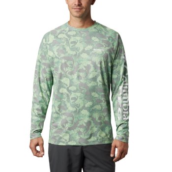 Columbia PFG Terminal Deflector Printed Long Sleeve, Sudaderas Grises Camuflados Para Hombre | 95634